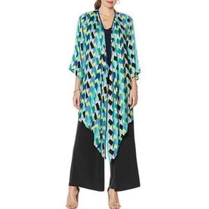 🆕️Lightweight Curations Sharkbite Hem Printed Topper / Cardigan, Green Geo